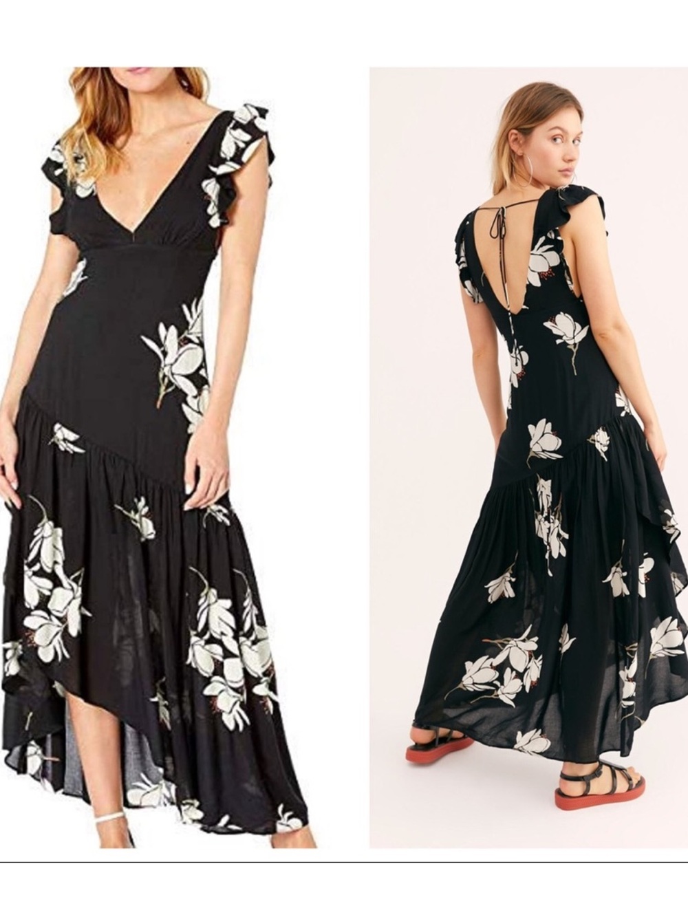 Free People She's A Waterfall tier floral High/low Maxi Dress 10